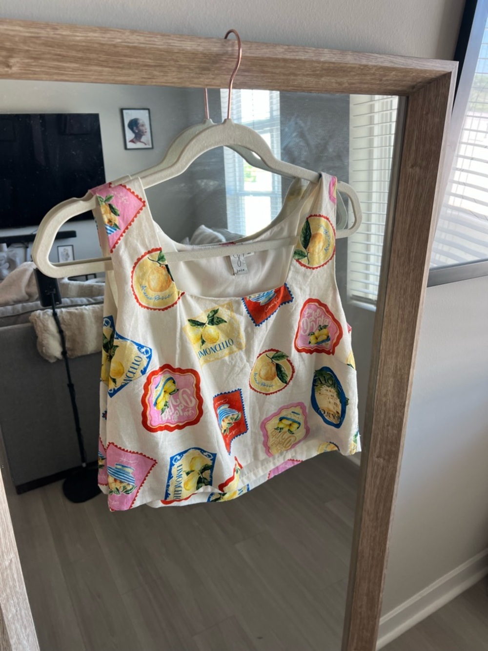 Joie Linen Blend Lemon Stamp Crop Top